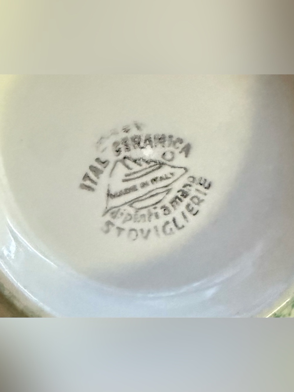 Italian Handpainted Green Blue White Sponge Art Ceramic Vintage Serving Bowl - Picture 4 of 4